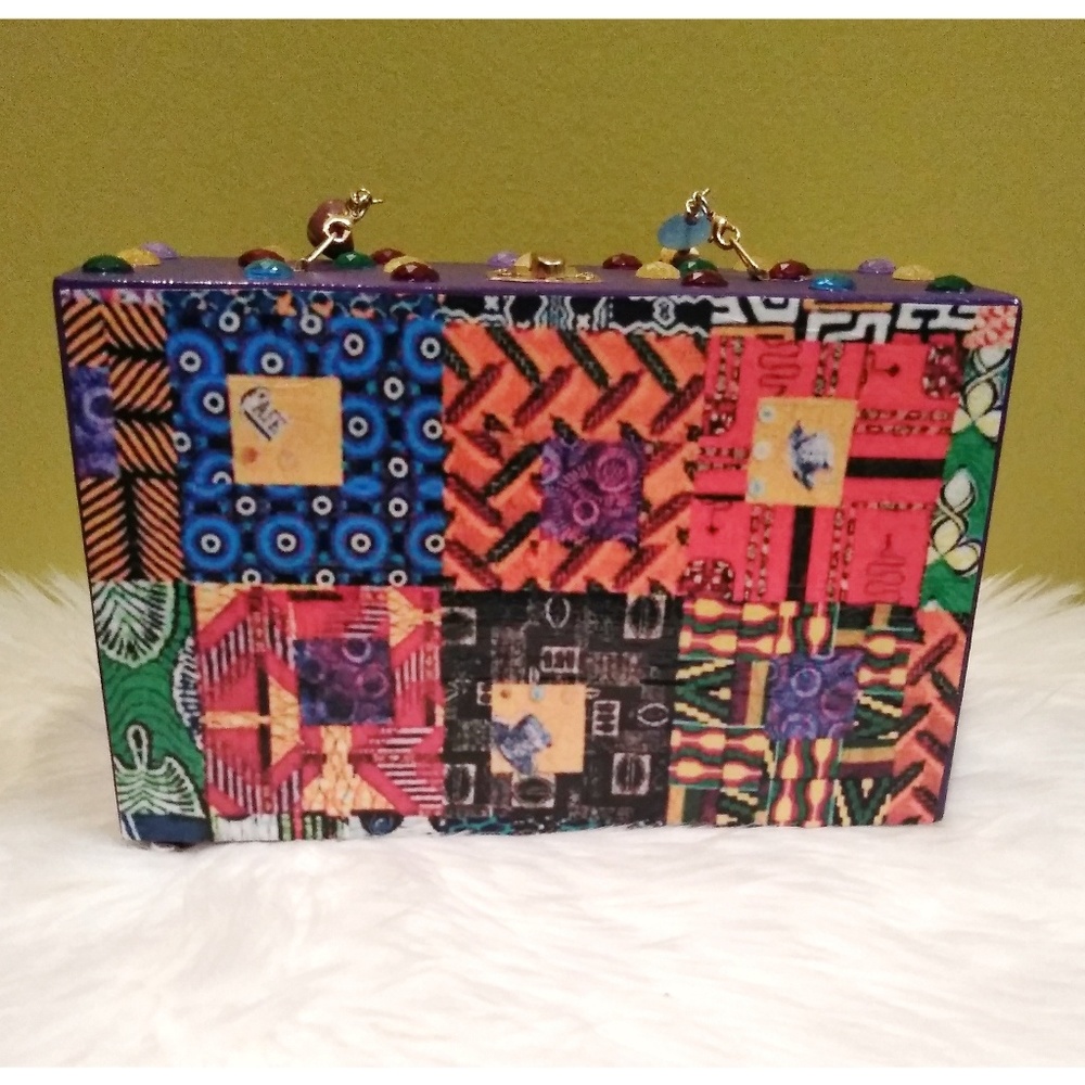 African Print Cigar Box Clutch